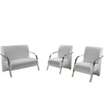 Conjunto Poltrona Vênus Braço Alumínio Dsalla Courino Branco