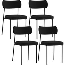 Kit 04 Cadeiras Decorativas Estofadas Para Sala de Jantar Melina L02 Poliéster Preto - Lyam