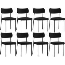 Kit 08 Cadeiras Decorativas Estofadas Para Sala de Jantar Melina L02 Poliéster Preto - Lyam