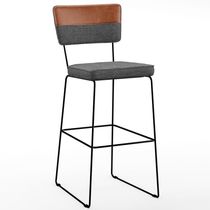 Banqueta Alta Sala De Jantar Allana L02 Faixa Couríssimo Camel Linho Cinza Escuro - Lyam Decor