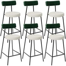 Kit 06 Banquetas Baixa Bar Cozinha E Sala Jantar Milão L02 Facto Verde Linho Champagne - Lyam Decor
