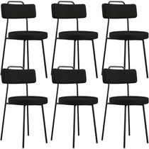Kit 06 Cadeiras Decorativas Estofada Para Sala De Jantar Barcelona L02 Poliéster Preto - Lyam