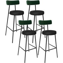 Kit 04 Banquetas Alta Bar Cozinha Sala De Jantar Milão L02 Facto Verde Couríssimo Preto - Lyam Decor