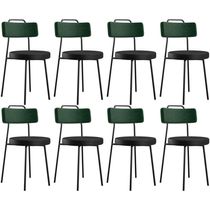 Kit 08 Cadeiras Estofada Para Sala Jantar Barcelona L02 Facto Verde Musgo Couríssimo Preto - Lyam