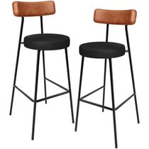Kit 02 Banquetas Alta Bar Cozinha Sala De Jantar Milão L02 Couríssimo Camel Preto - Lyam Decor