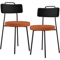 Kit 02 Cadeiras Estofada Para Sala De Jantar Barcelona L02 Couríssimo Preto Tecido Terracota - Lyam
