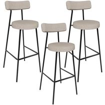 Kit 03 Banquetas Alta Bar Cozinha Sala De Jantar Em Aço Milão L02 Linho Bege - Lyam Decor