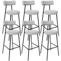 Kit 06 Banquetas Altas Cozinha Bar Sala De Jantar Em Aço Milão L02 Bouclê Cinza - Lyam Decor