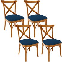 Kit 04 Cadeiras Para Sala de Jantar e Estar Living Estofada Ávila L02 Suede Azul Marinho - Lyam