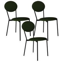 Kit 03 Cadeiras Estofada Para Sala De Jantar Azuri Preto C01 Linho Verde Musgo - Lyam Decor