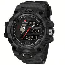 Relógio Esportivo Masculino Com Cronógrafo Analógico Digital Duplo Display 50m À Prova Da Água Preto Preto