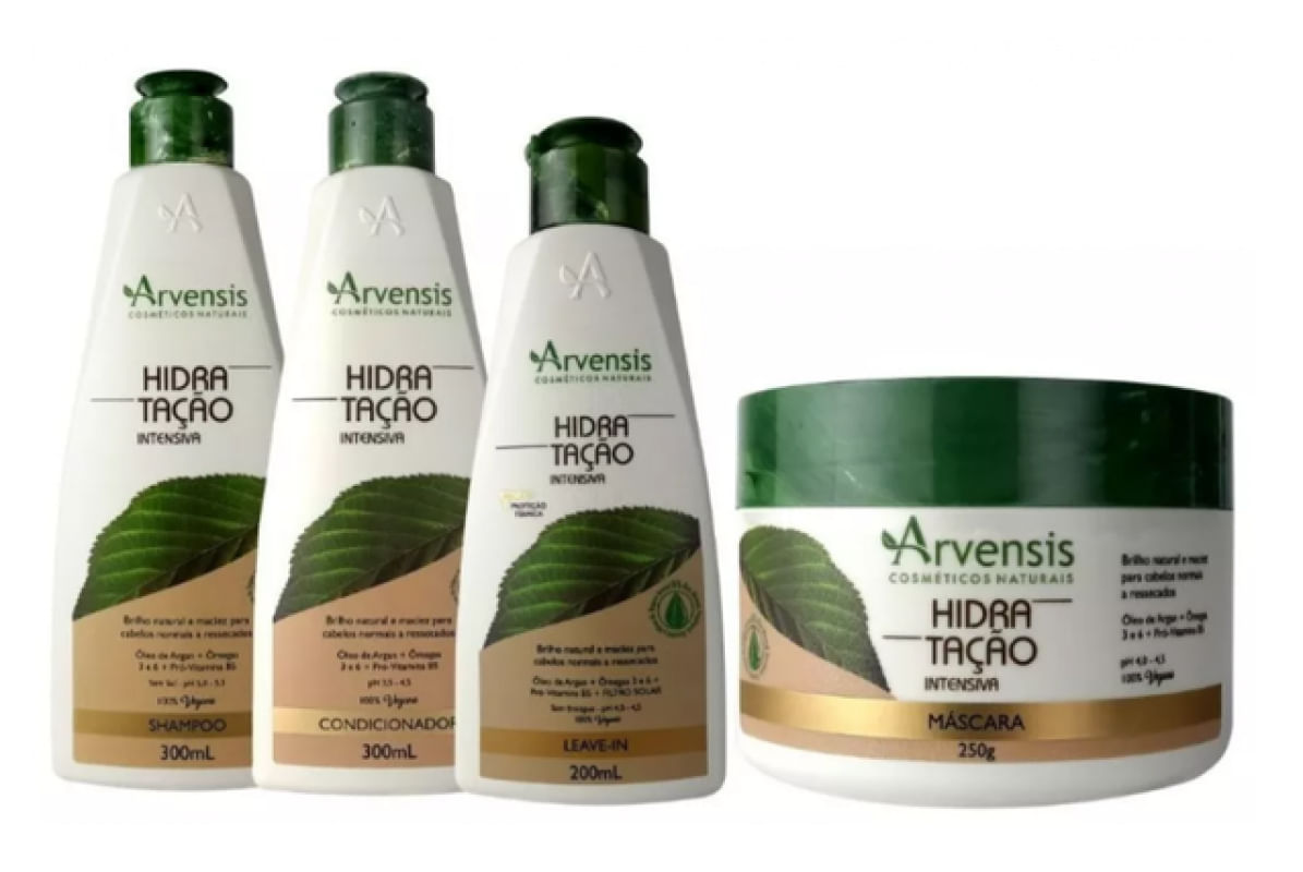 Kit Arvensis Hidratação Shampoo Condicionador Leave-in Mascara 250g