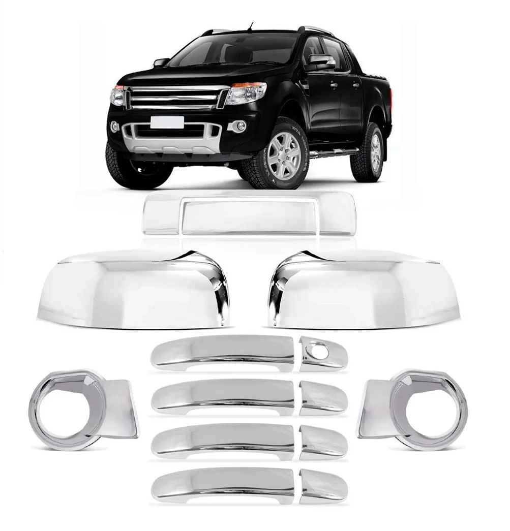 Kit Aplique Cromado Maçaneta Retrovisor Traseira Milha Ford Ranger 2013 à 2015