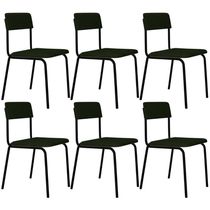 Kit 06 Cadeiras Estofada Para Sala De Jantar Sense Preto C01 Linho Verde Musgo - Lyam Decor
