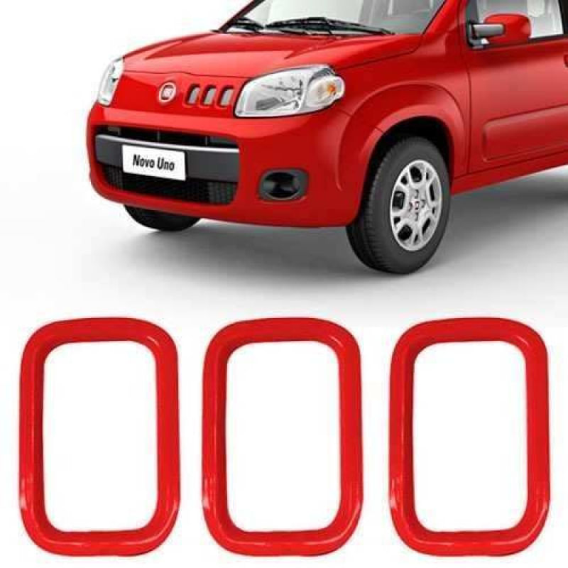 Aplique Moldura da Grade Dianteira Vermelha Fiat Uno 2005 à 2015 (3 Peças)