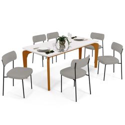 Mesa De Jantar Capri 160cm Off White Nature Com 6 Cadeiras Melina B05 Linho Cinza - Lyam Decor