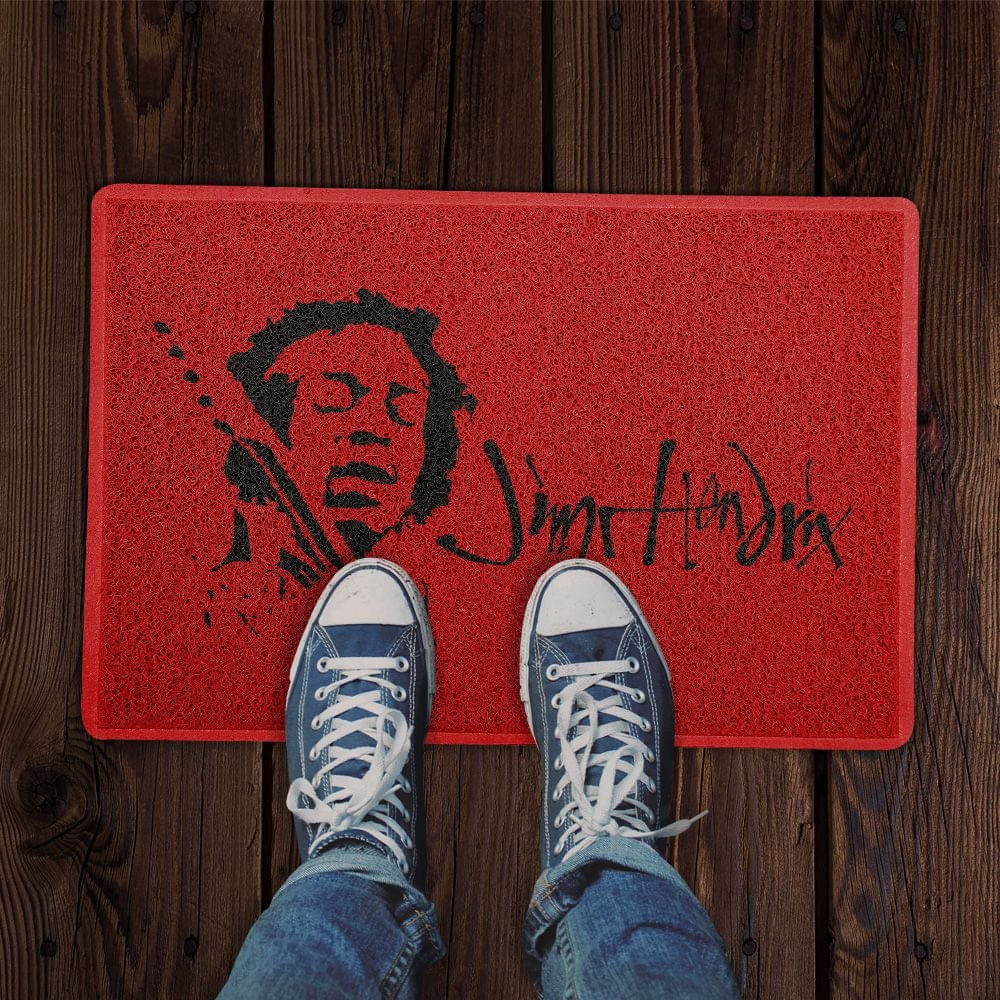 Capacho 60 x 40 cm - Jimi Hendrix Logo, Vermelho, Beek Geek's Stuff