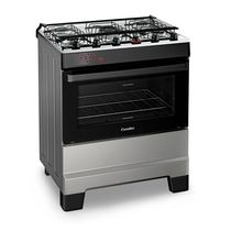 Fogão A Gás Mesa Inox Tampa De Vidro Forno 84L Esmaltec Ideal Top Inox 5 Bocas Bivolt