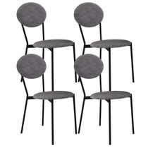 Kit 04 Cadeiras Estofada Para Sala De Jantar Azuri Preto C01 Linho Prata - Lyam Decor