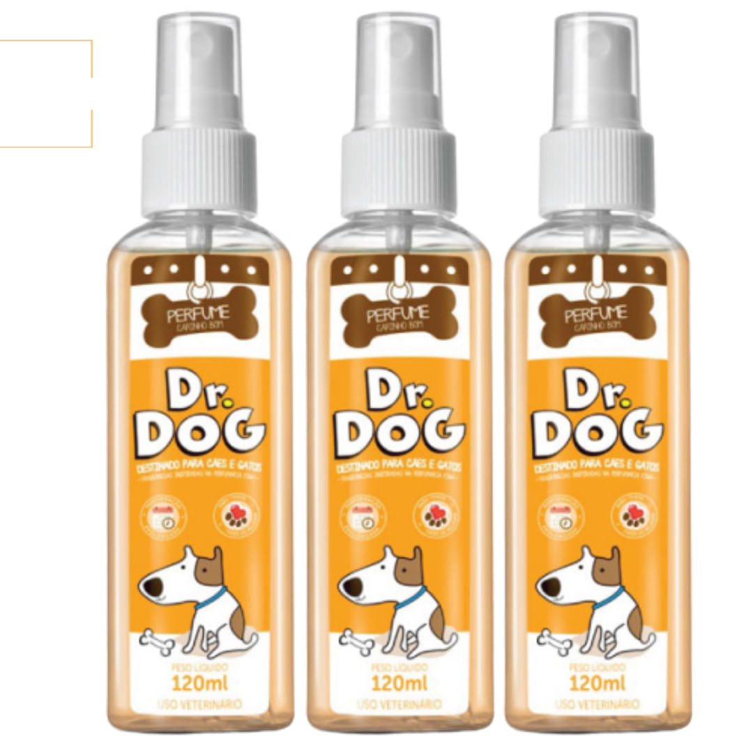 3 x Perfume Loção Colônia Pet Shop Banho e Tosa Fragrância Cachorro e Gato Amadeirado 120ml Dr. Dog Carinho Bom Alta fix