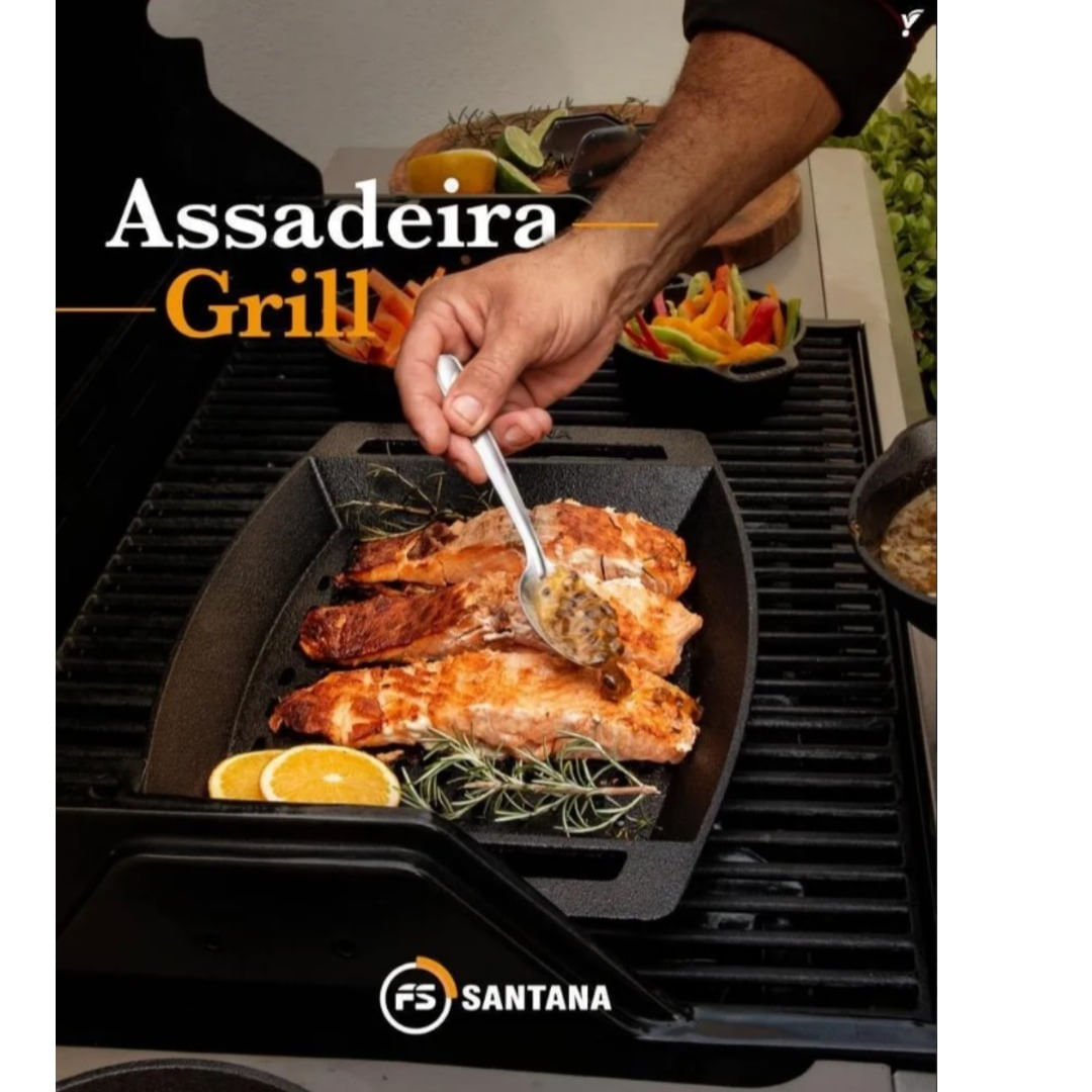 Assadeira Grill Para Grelhados Peixe e Aves Ferro Fundido Santana