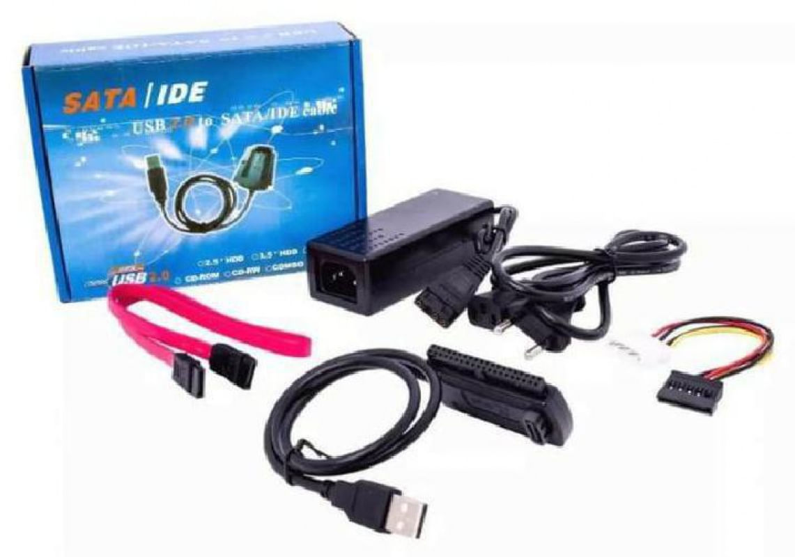 Cabo Adaptador Sata Ide Usb 2.0 Conversor Com Fonte