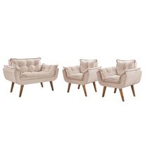 Kit Poltronas Opalla 1 Namoradeira e 2 Poltronas Bege