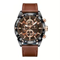Relógio De Pulso Masculino Com Movimento Quartzo Design Esportivo Marrom