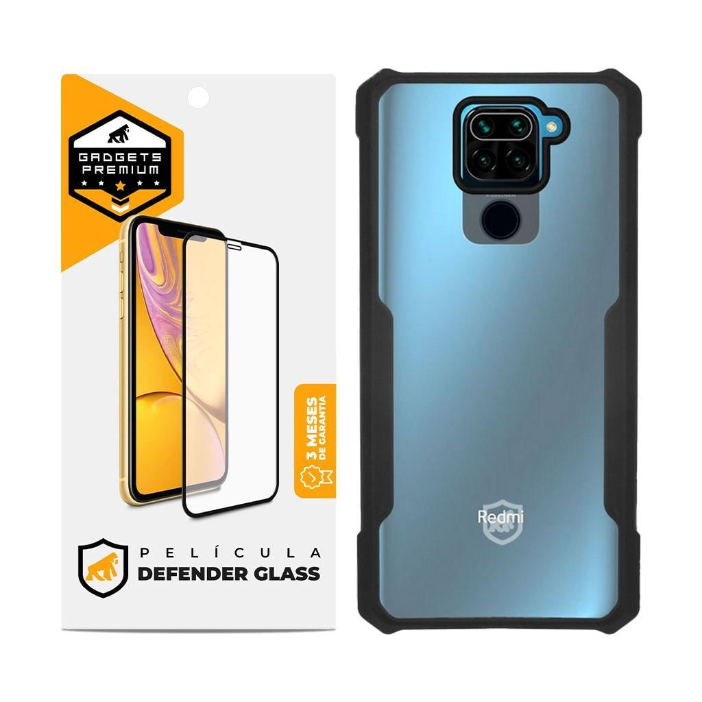 Kit Capa Dual Shock x e Pelicula Defender Glass para Xiaomi Redmi Note 9 - Gshield