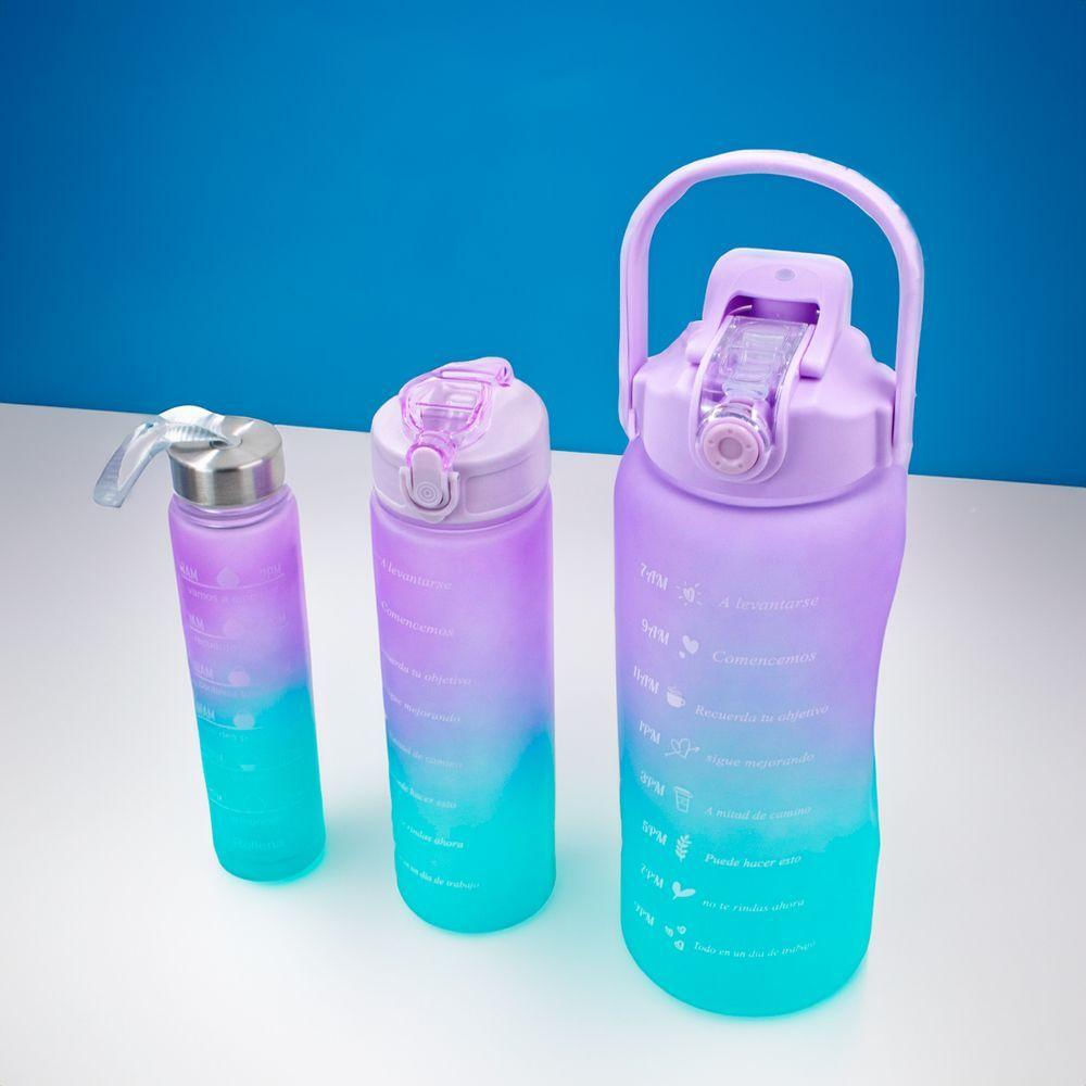 Garrafa Squeeze Água Galão 2L 900ML 300ML Degrade Adesivos 3D Degrade Lilás