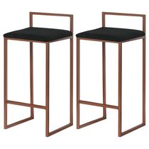 Kit 2 Banqueta Decorativa Selena Base Bronze Veludo Preto - Gran Belo