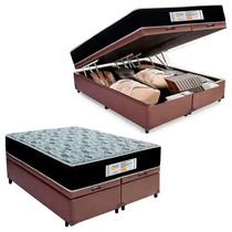 Cama Box Baú Queen Bipartido Sintético + Colchão Molas Ensacadas Sereneprime Sonnolux 158x198x69 Cor:marrom