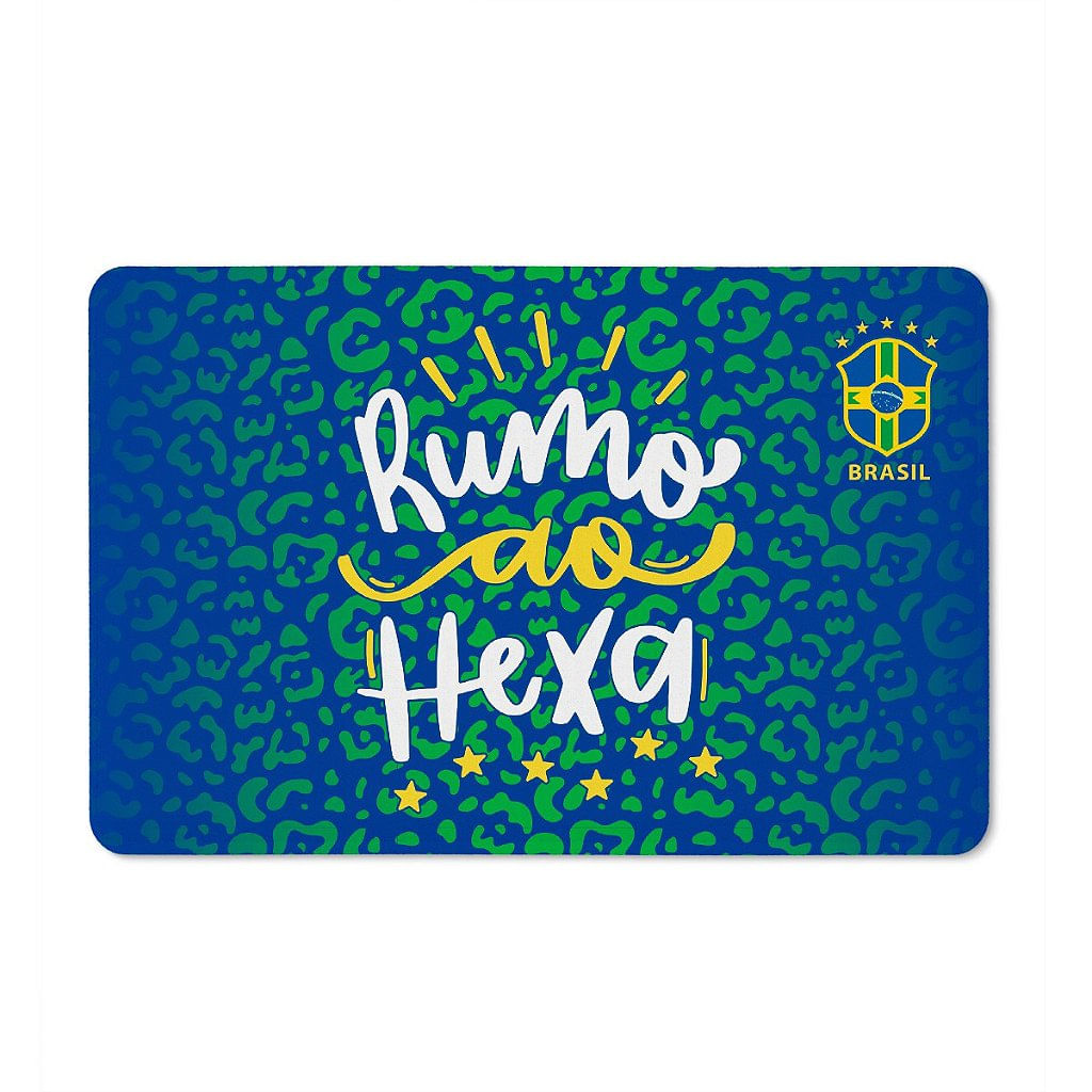 Tapete Porta Banheiro Quarto 60x40cm - Brasil Hexa Azul e Verde