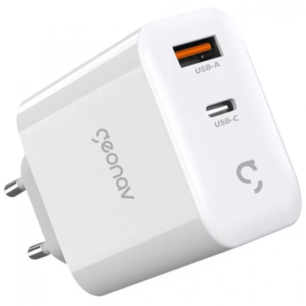 Carregador de Parede Geonav SuperPower GaN Duo 65W com Portas USB-C e USB-A - Branco n/a