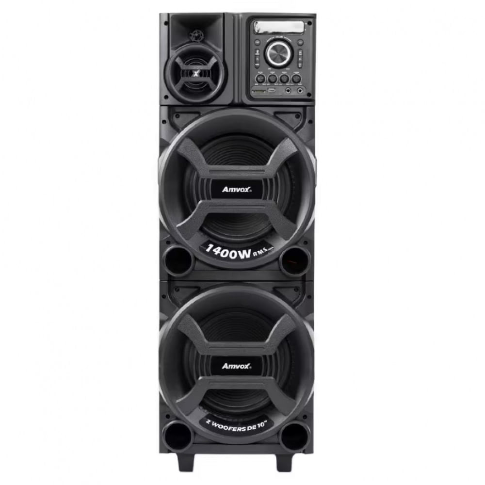 Torre de Som Amvox Titan Black ACA 1402 com Luz e Display em LED, 2 Woofers de 10