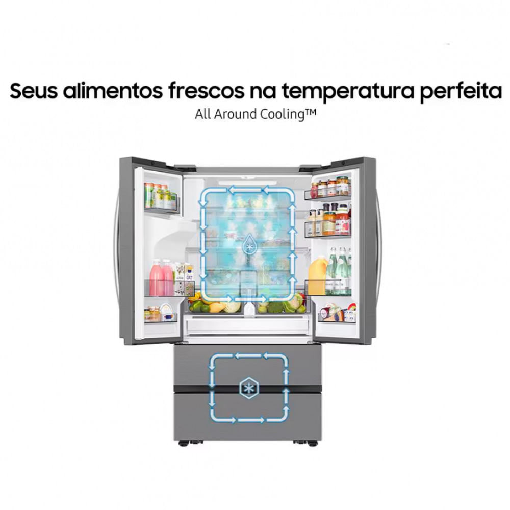 Geladeira Smart Samsung Frost Free French Door RF26 com SpaceMax e All Around Cooling 550L Inox