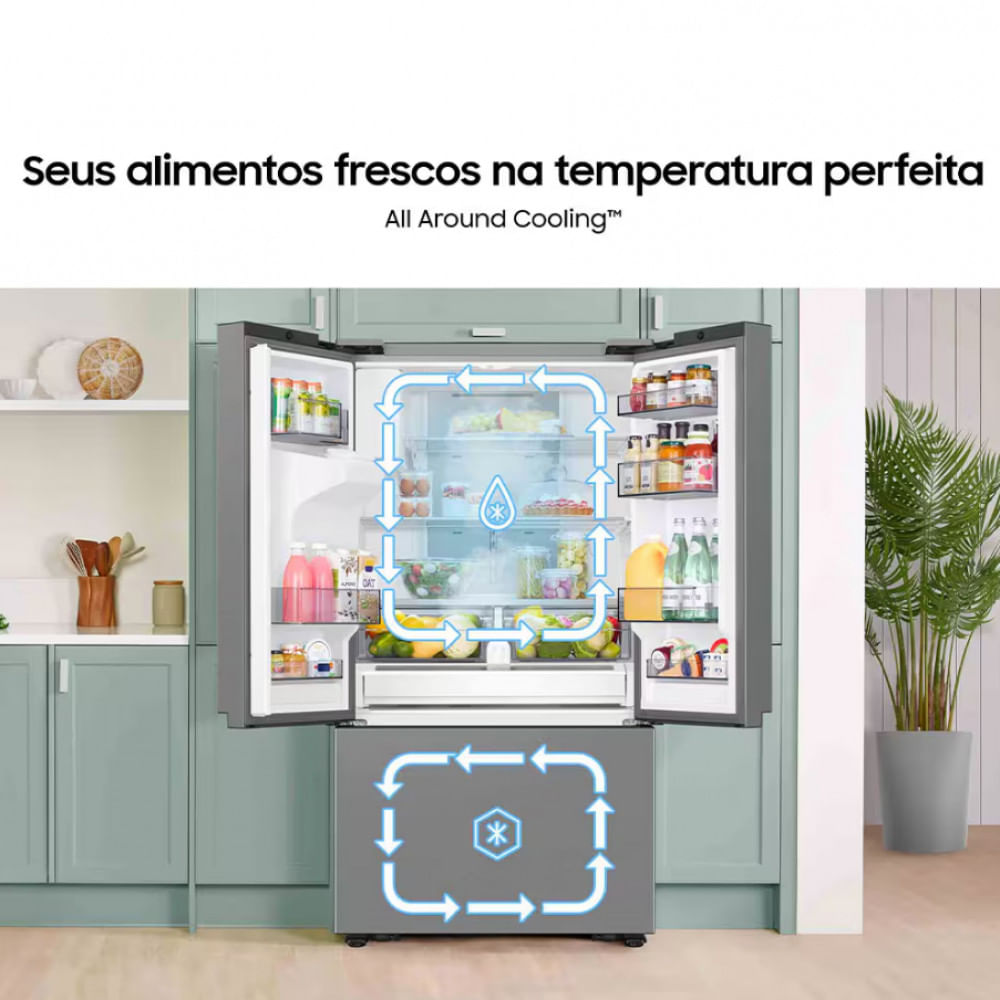 Geladeira Smart Samsung Frost Free French Door RF27 com SpaceMax e All Around Cooling 576L - Inox Inox / 110V