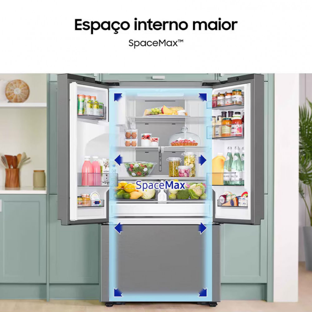 Geladeira Smart Samsung Frost Free French Door RF27 com SpaceMax e All Around Cooling 576L - Inox Inox / 110V