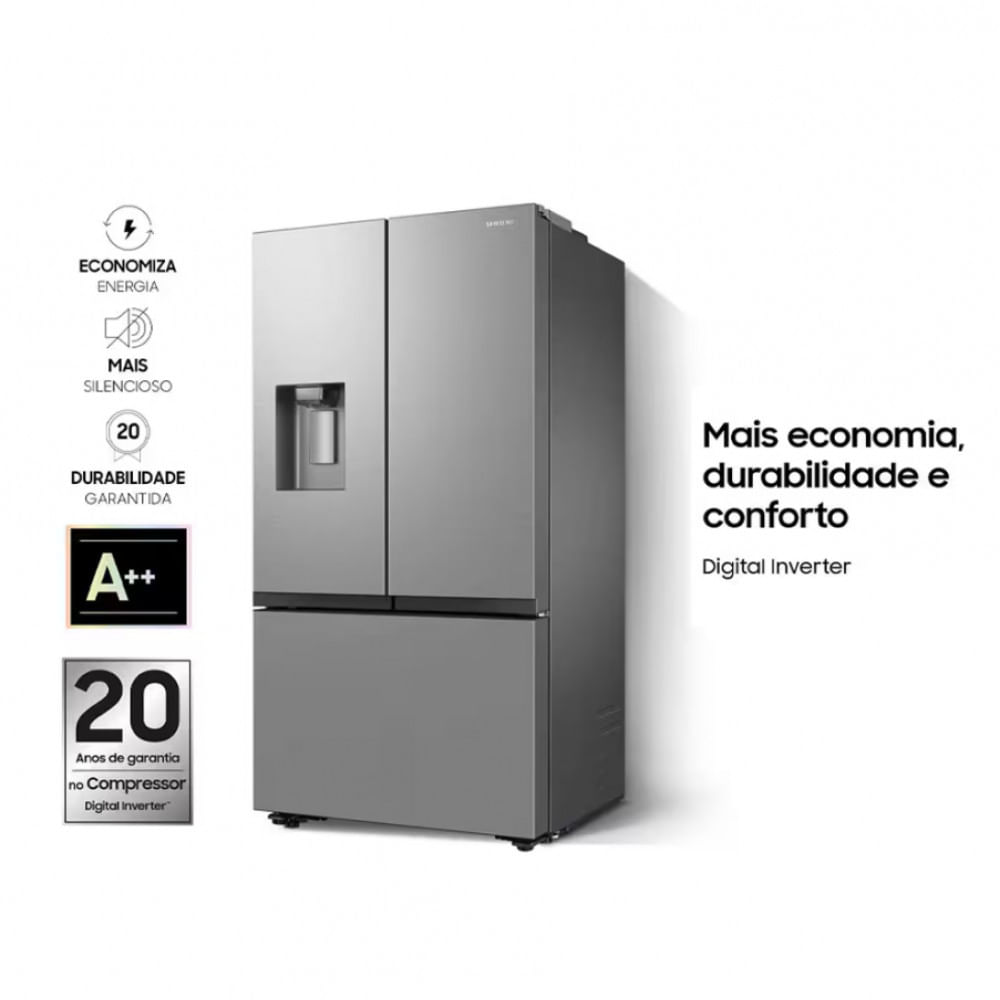 Geladeira Smart Samsung Frost Free French Door RF27 com SpaceMax e All Around Cooling 576L - Inox Inox / 110V