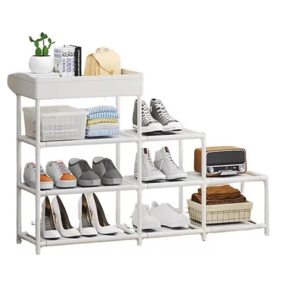 Estante Organizadora Multiuso Rack Sapateira 8 Prateleiras Armario 3 Andares Com Cesto Porta Branco