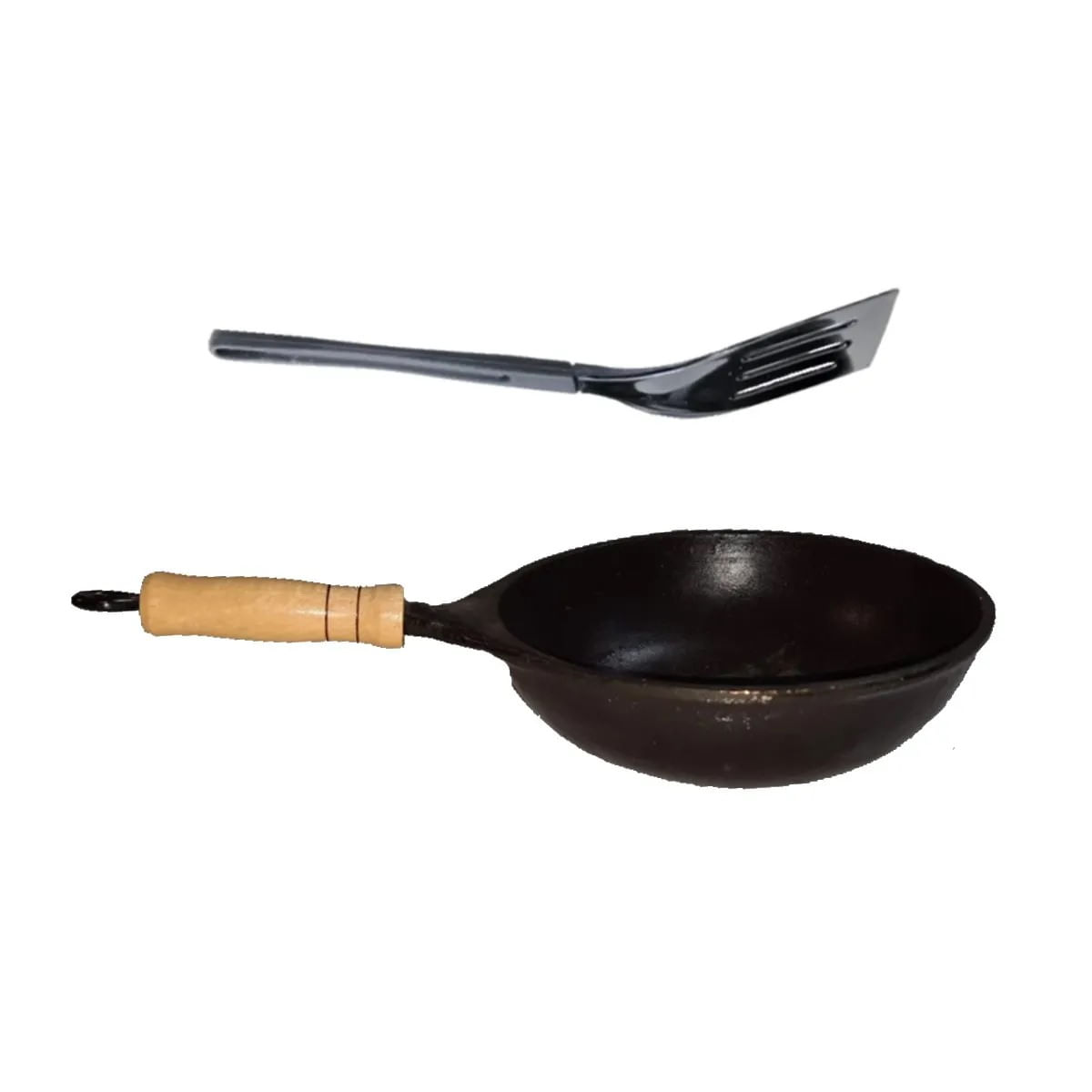 Frigideira Wok Antiaderente Cabo Madeira 20cm e Espátula