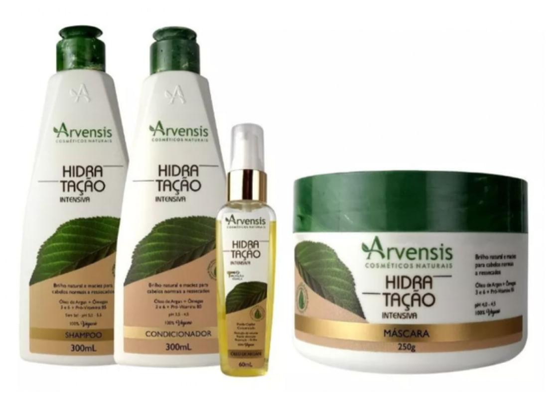 Kit Arvensis Hidratação Shampoo Condicionador Argan Mascara 250g