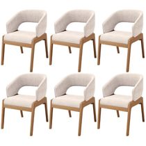 Kit 06 Cadeiras De Jantar E Estar Living Estofada Lince L02 Suede Bege - Lyam Decor