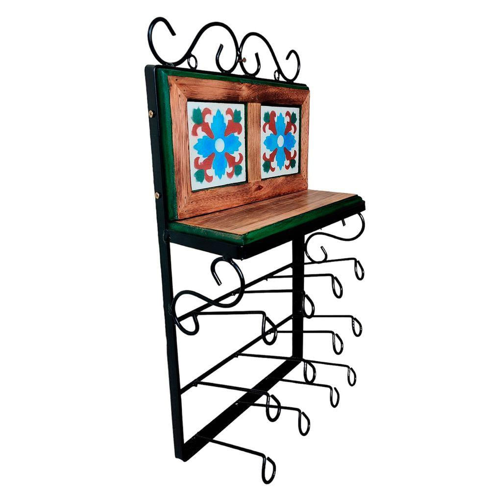 Escorredor Porta Copos Para 12 Copos Ferro E Madeira Artesanal Rústico Ladrilho I2