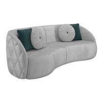 Sofá Decorativo 318cm com Almofadas Redondas Clarke Veludo Cinza Claro - Gran Belo