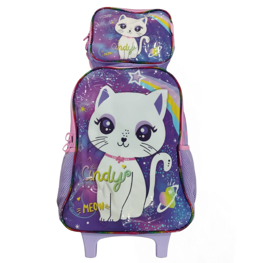 Kit Mochila Infantil Com Lancheira Gatinha Cindy Roxo Luxcel