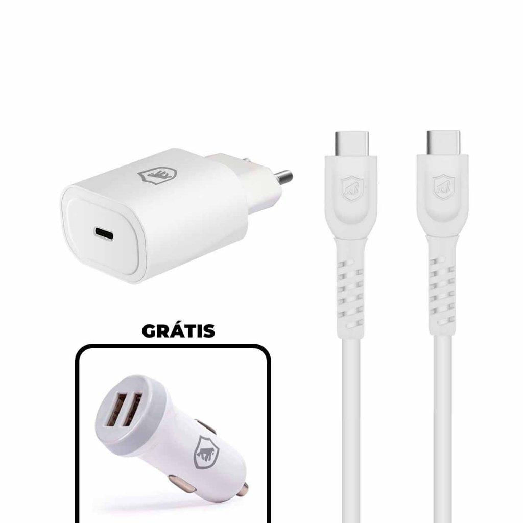 Kit Carregador Turbo Tipo C + Cabo Dual Shock Tipo C / Tipo C + Carregador de Brinde - Gshield