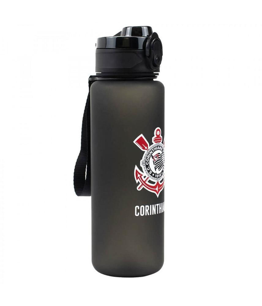 Garrafa De Plástico Corinthians Preta com Escudo 600ml