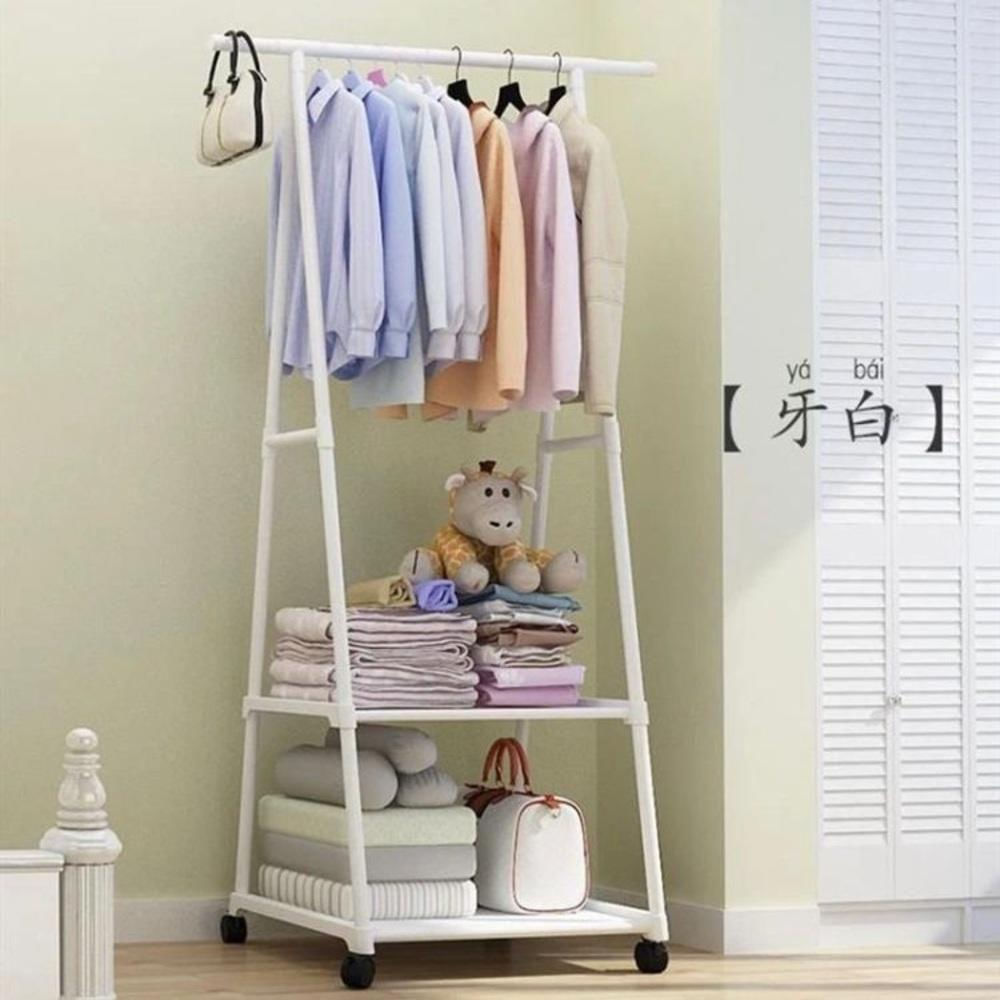 Guarda Roupa Suporte Organizador Cabideiro Portatil 2 Prateleiras Arara Carrinho Sapateira Cor:branco