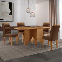 Mesa Evora 120 Mdf Canto Copo E Com 4 Cadeiras Carol Veludo Marrom Naturalle
